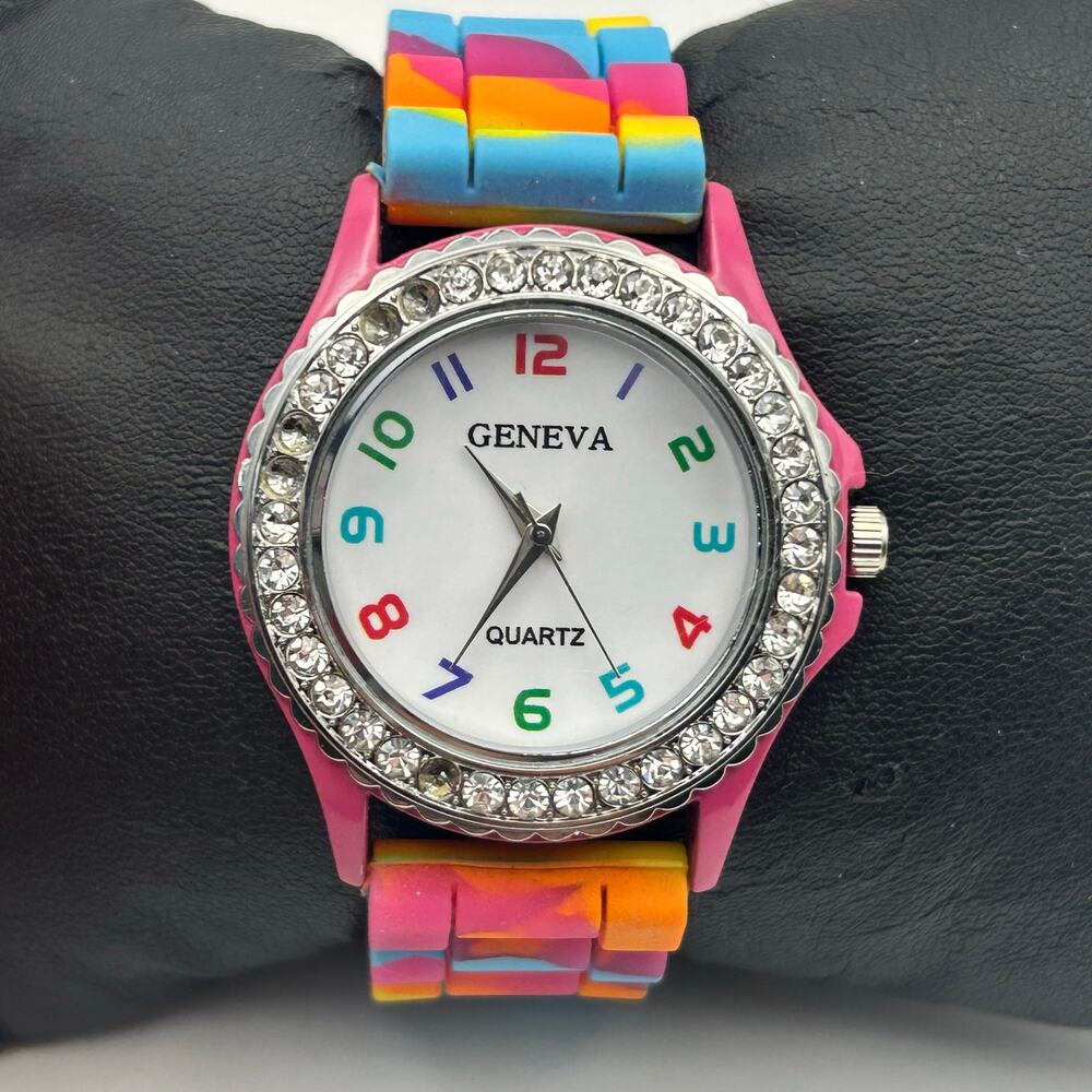 Geneva Multi-colored Hourly Dial and Silicon Band Women’s Analog Watch